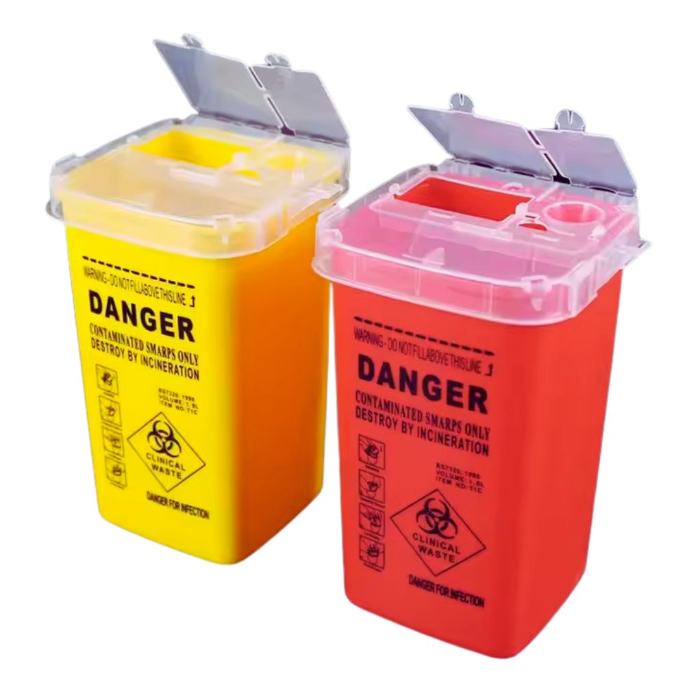 Medicine Cabinet Lock - 1L タトゥーニードル用シャープスコンテナ、ロック式蓋付きバイオハザード廃棄物ボックス - 医療グレードABSプラスチック製